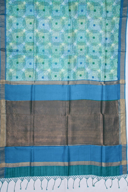 Tussar Printed Green Saree