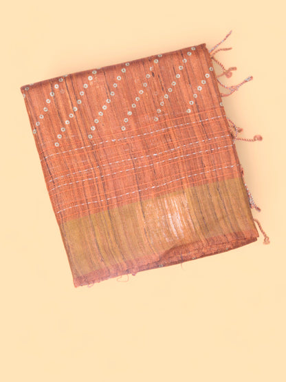Bhagalpuri Tussar Bandhani Inspired Orange Saree