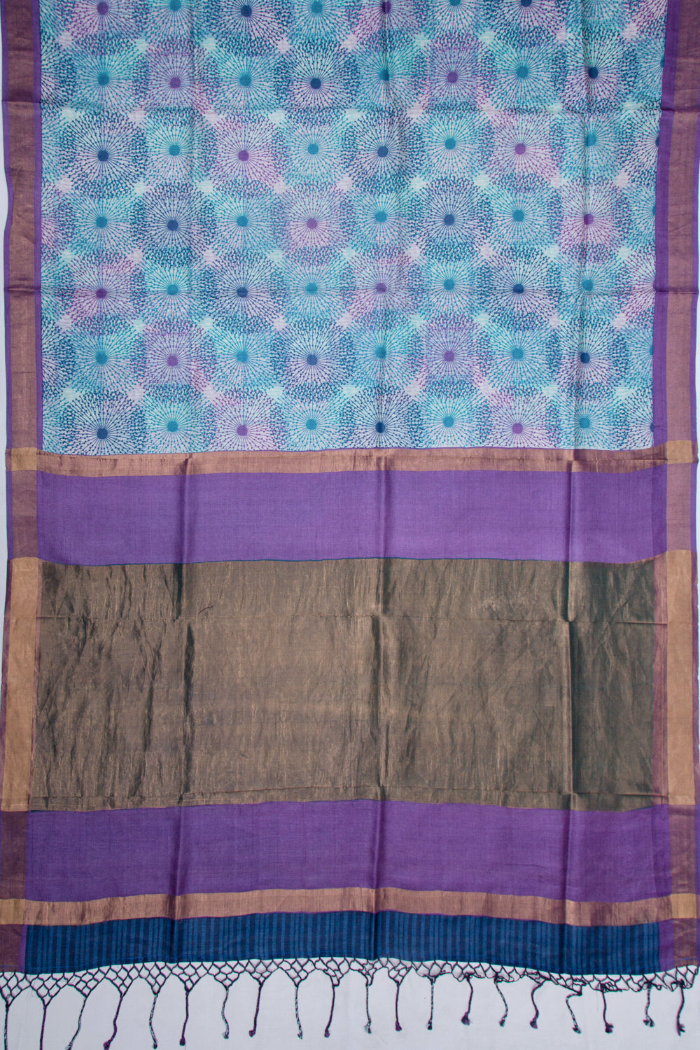 Tussar Printed Blue Saree