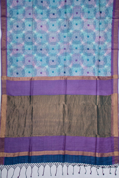 Tussar Printed Blue Saree