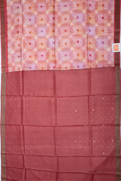 Tussarl Printed Red Saree