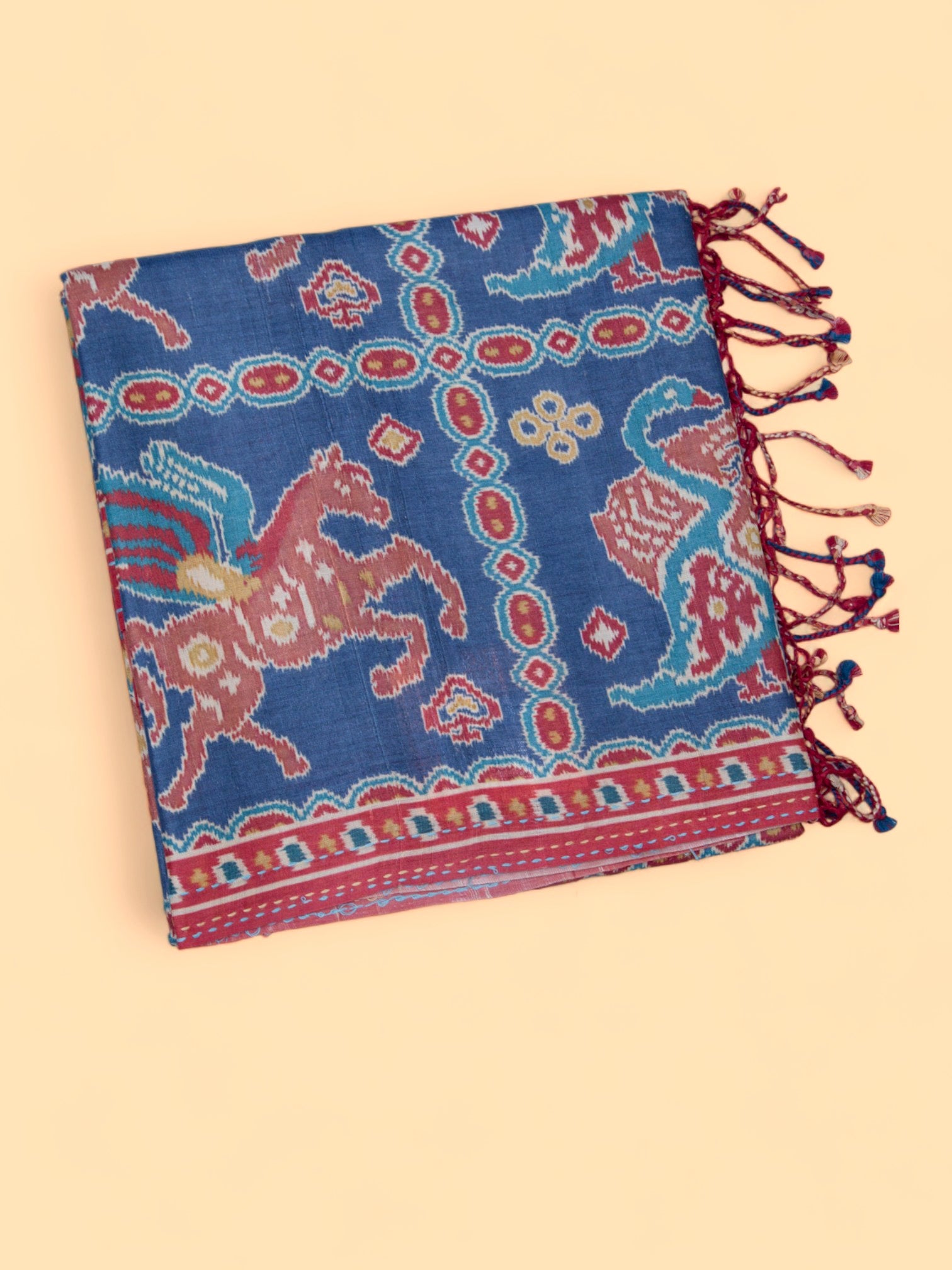 Tussar Printed Blue Saree