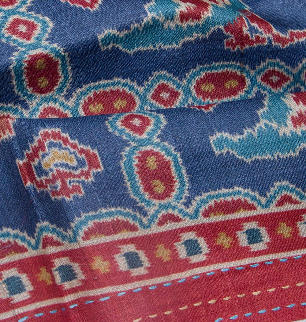 Tussar Printed Blue Saree