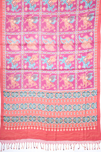 Tussar Printed Pink Saree