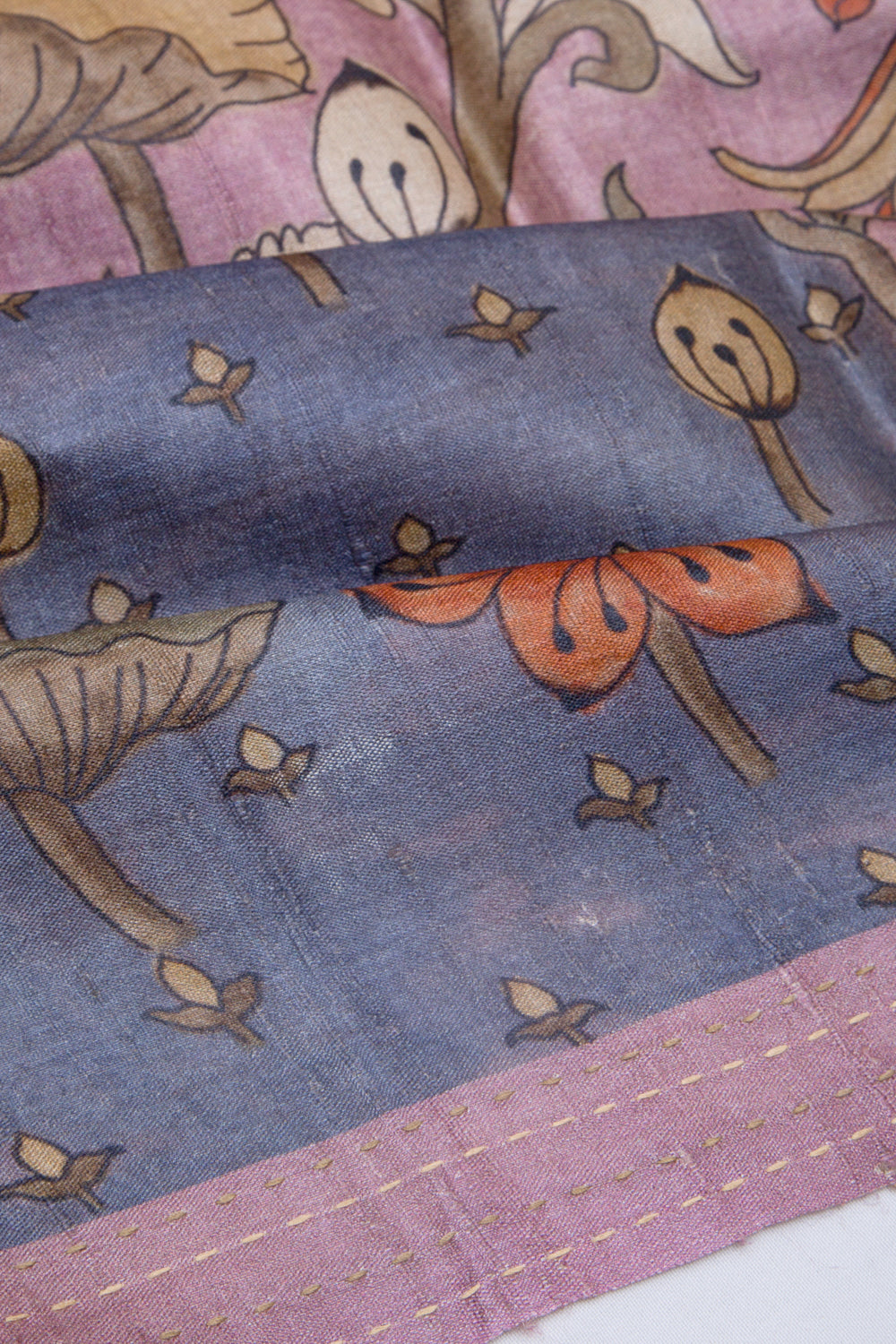 Tussar Floral Printed Blue Saree