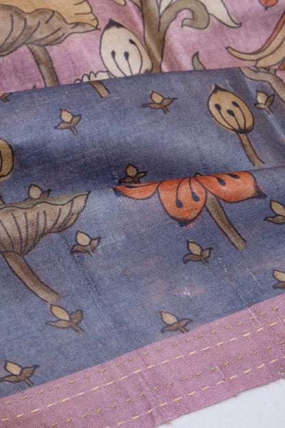 Tussar Floral Printed Blue Saree