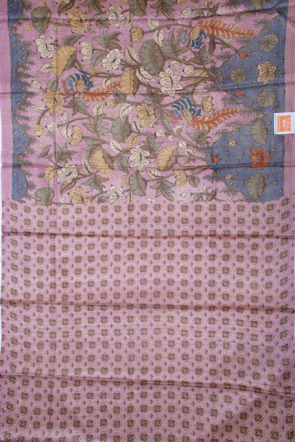 Tussar Floral Printed Blue Saree