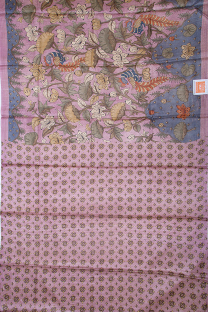 Tussar Floral Printed Blue Saree