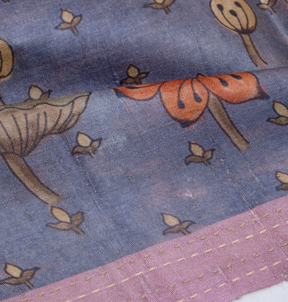 Tussar Floral Printed Blue Saree