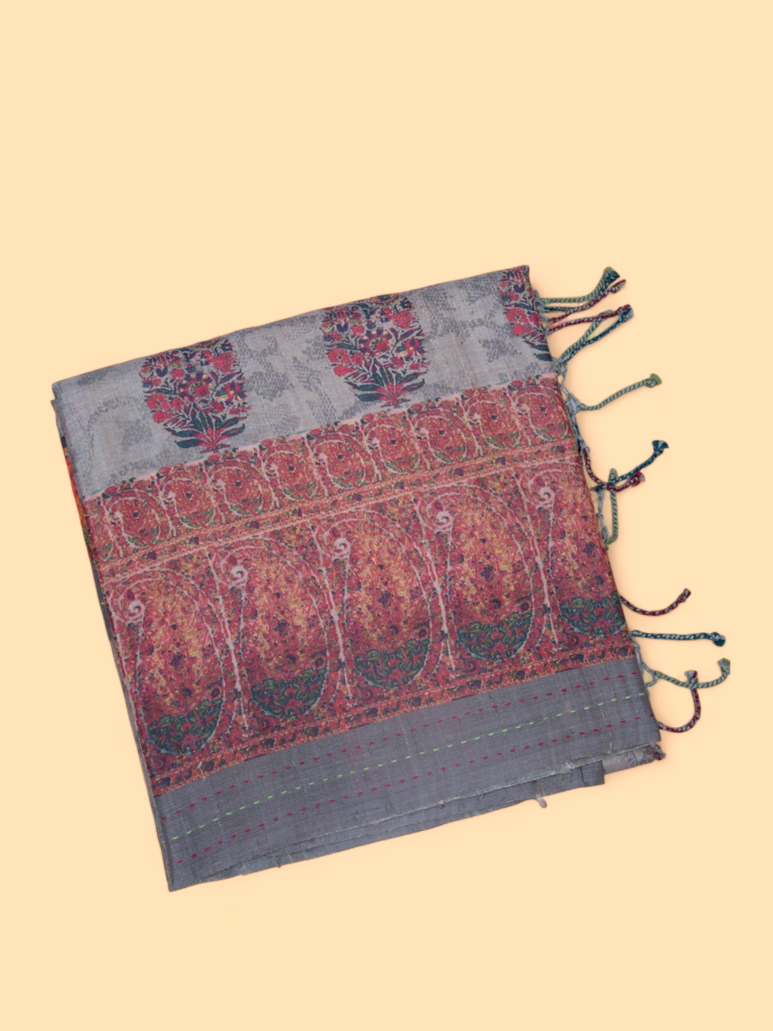 Tussar Floral Printed Grey Saree