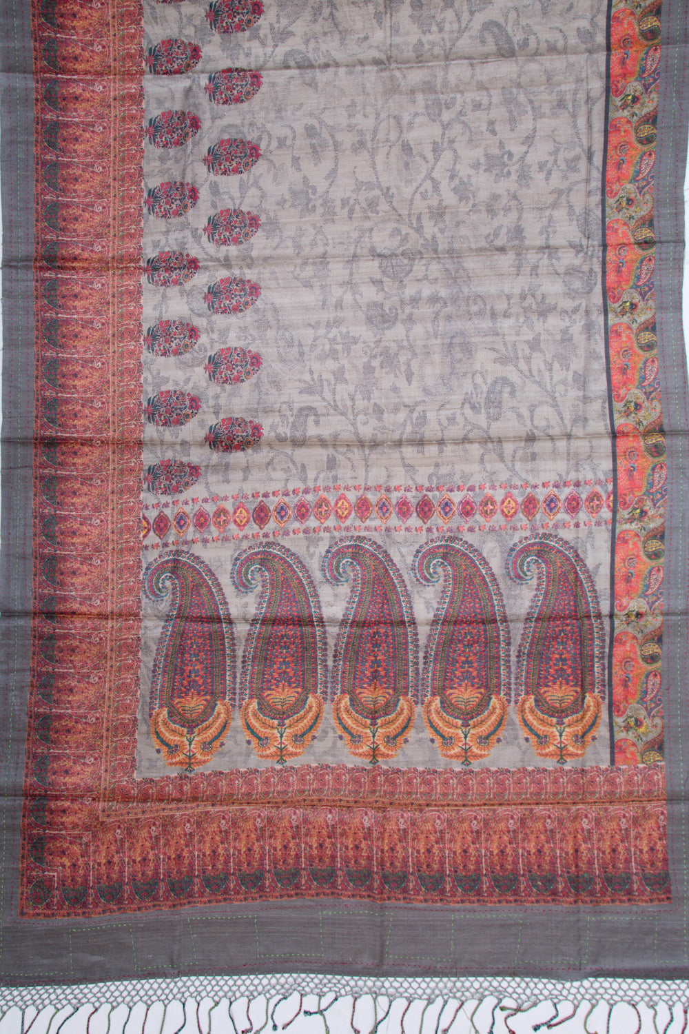 Tussar Floral Printed Grey Saree