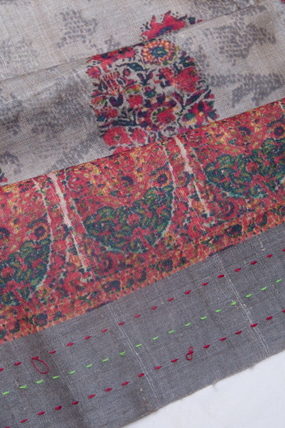 Tussar Floral Printed Grey Saree