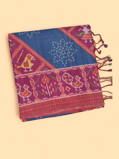 Tussar Floral Printed Blue Saree