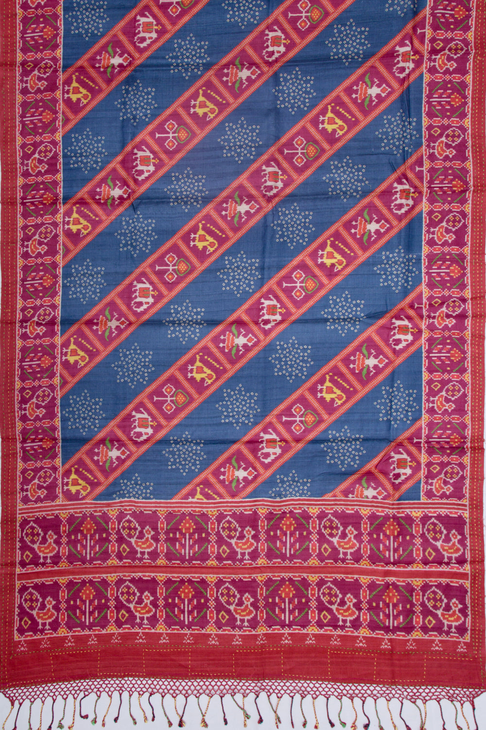 Tussar Floral Printed Blue Saree