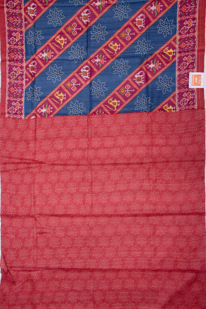 Tussar Floral Printed Blue Saree