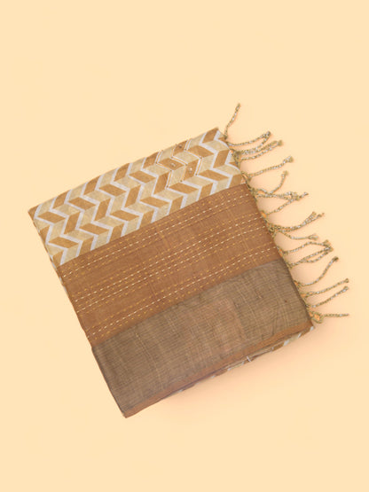 Tussar Printed Cream Saree