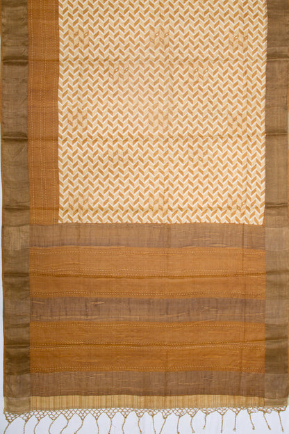 Tussar Printed Cream Saree