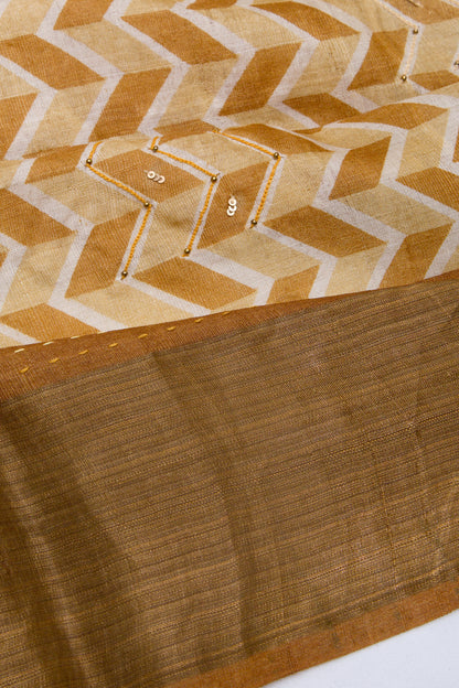 Tussar Printed Cream Saree