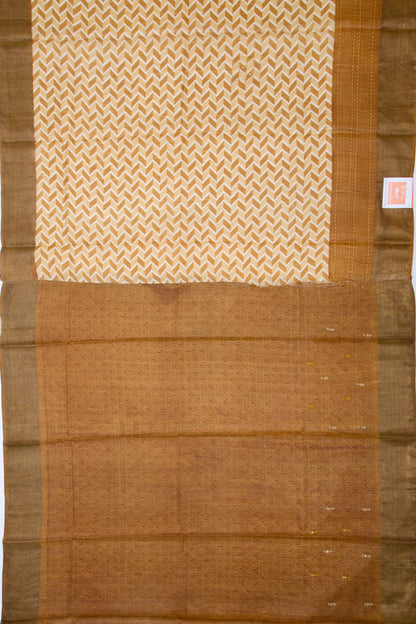 Tussar Printed Cream Saree