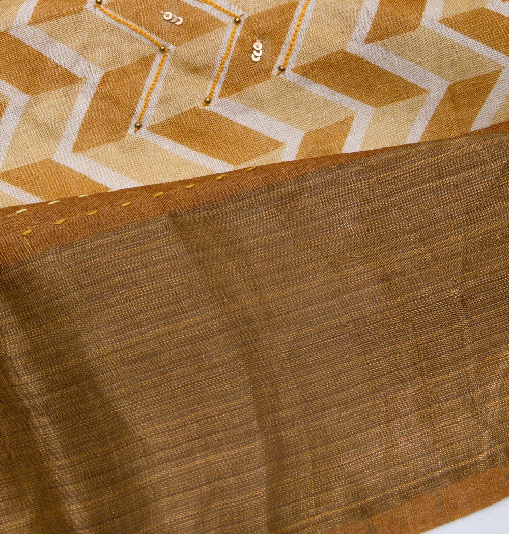Tussar Printed Cream Saree