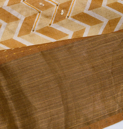 Tussar Printed Cream Saree