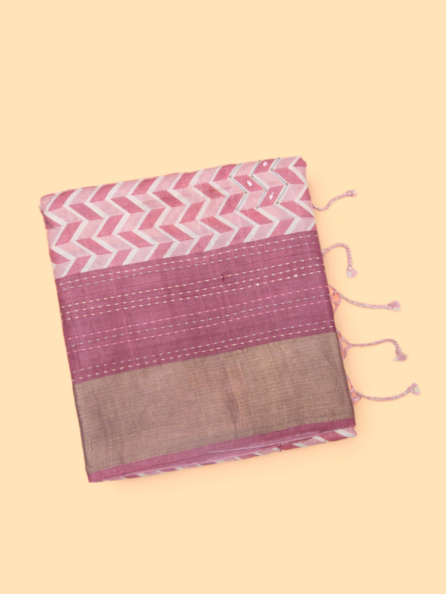 Tussar Printed Peach Saree