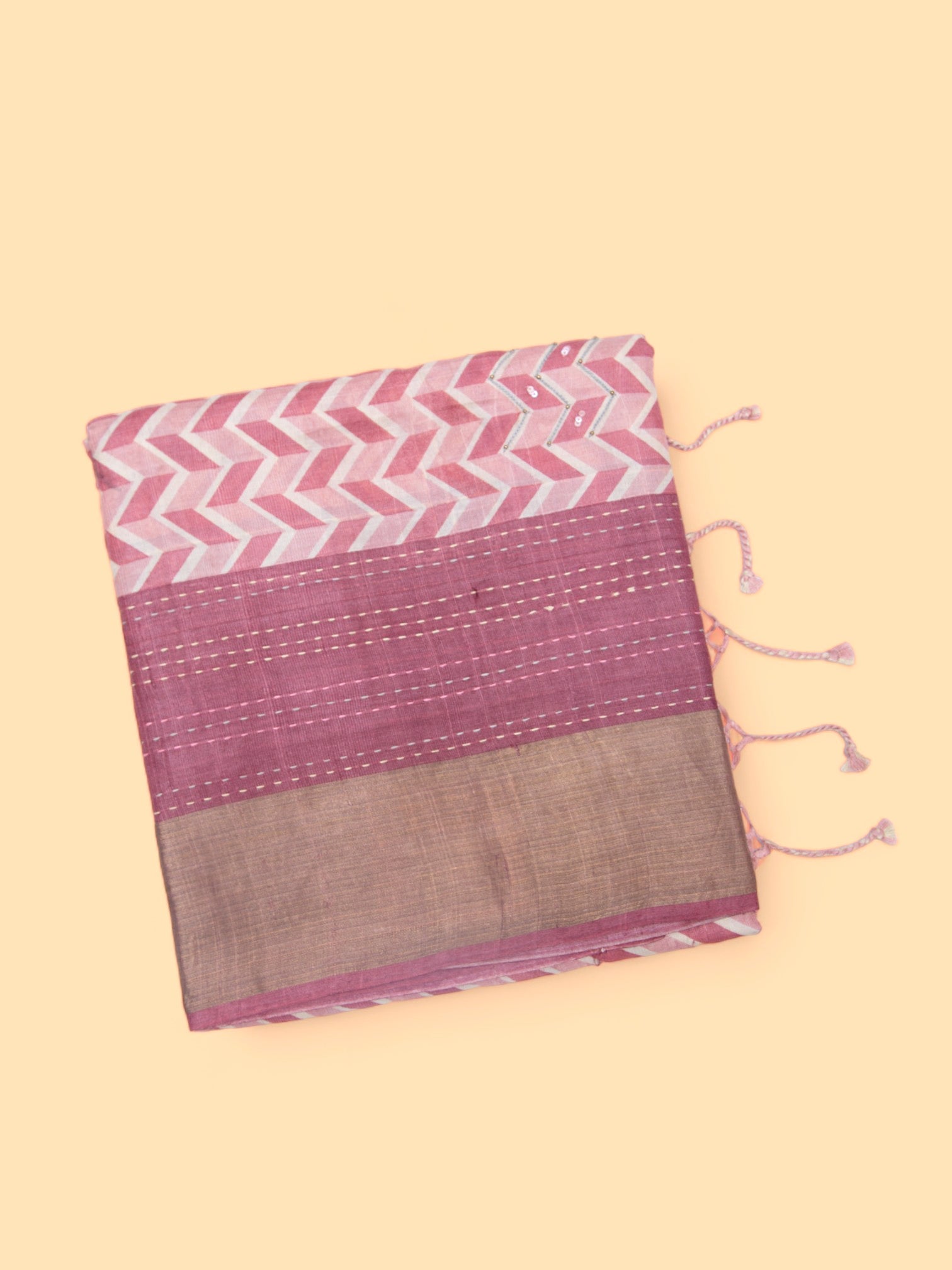 Tussar Printed Peach Saree