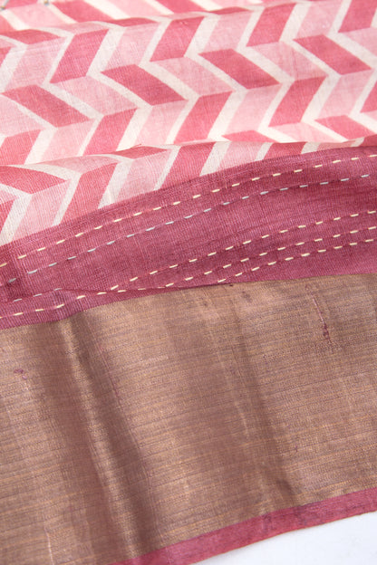 Tussar Printed Peach Saree
