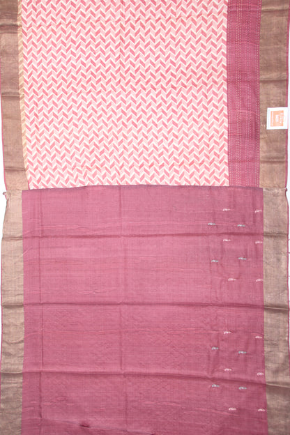 Tussar Printed Peach Saree
