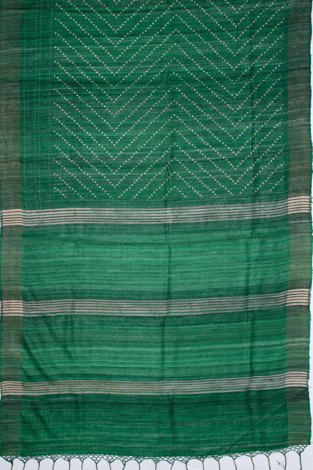 Bhagalpuri Tussar Bandhani Inspired Printed Bottle Green Saree
