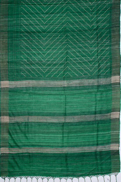 Bhagalpuri Tussar Bandhani Inspired Printed Bottle Green Saree