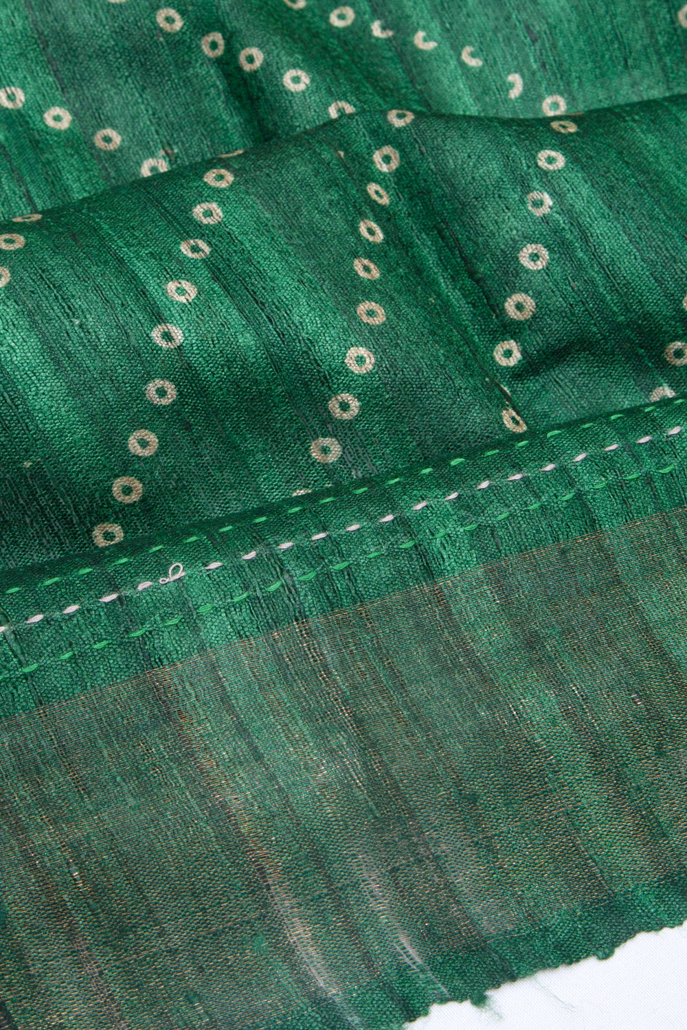 Bhagalpuri Tussar Bandhani Inspired Printed Bottle Green Saree