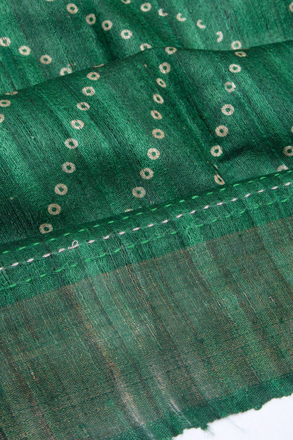 Bhagalpuri Tussar Bandhani Inspired Printed Bottle Green Saree