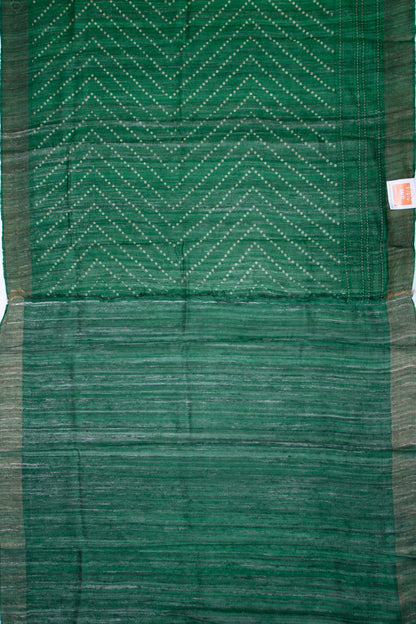 Bhagalpuri Tussar Bandhani Inspired Printed Bottle Green Saree