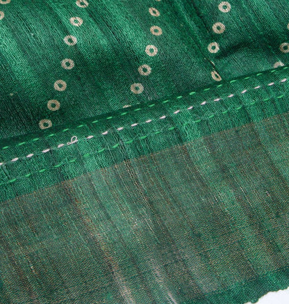 Bhagalpuri Tussar Bandhani Inspired Printed Bottle Green Saree