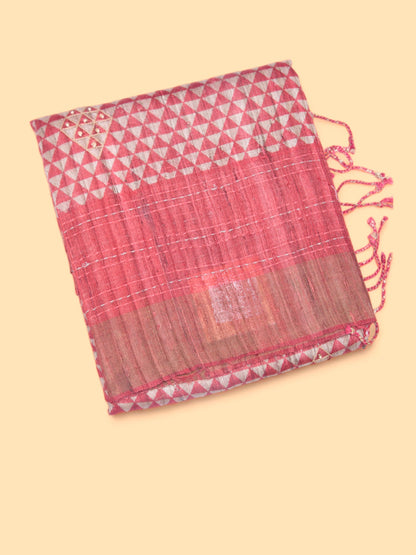 Tussar Printed Pink Saree