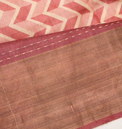 Tussar Printed Pink Saree