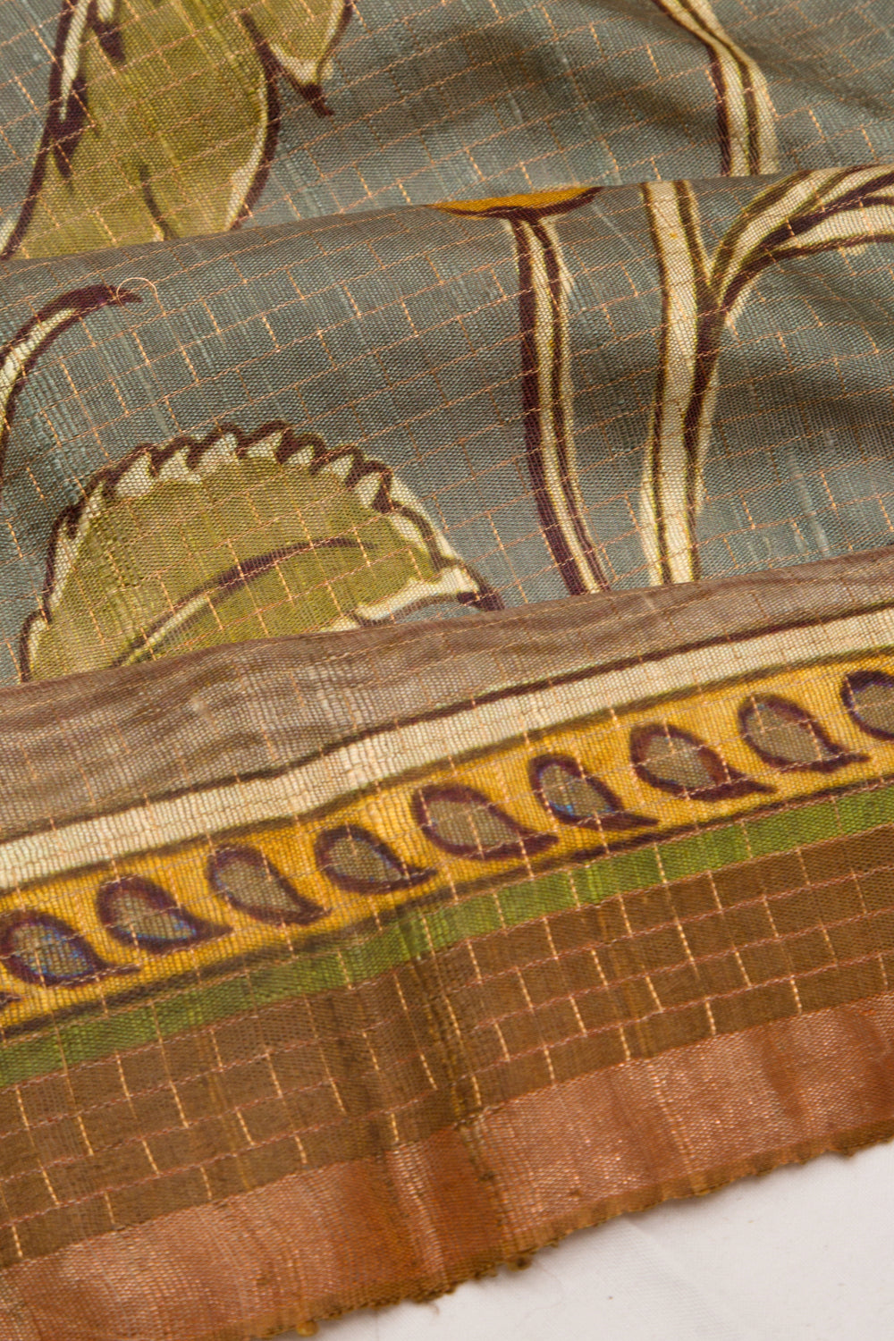 Tussar Floral Printed Grey Saree