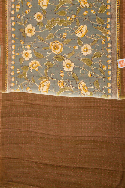 Tussar Floral Printed Grey Saree