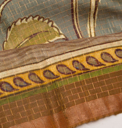 Tussar Floral Printed Grey Saree