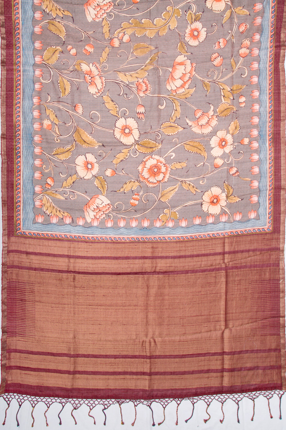 Tussar Floral Printed Grey Saree