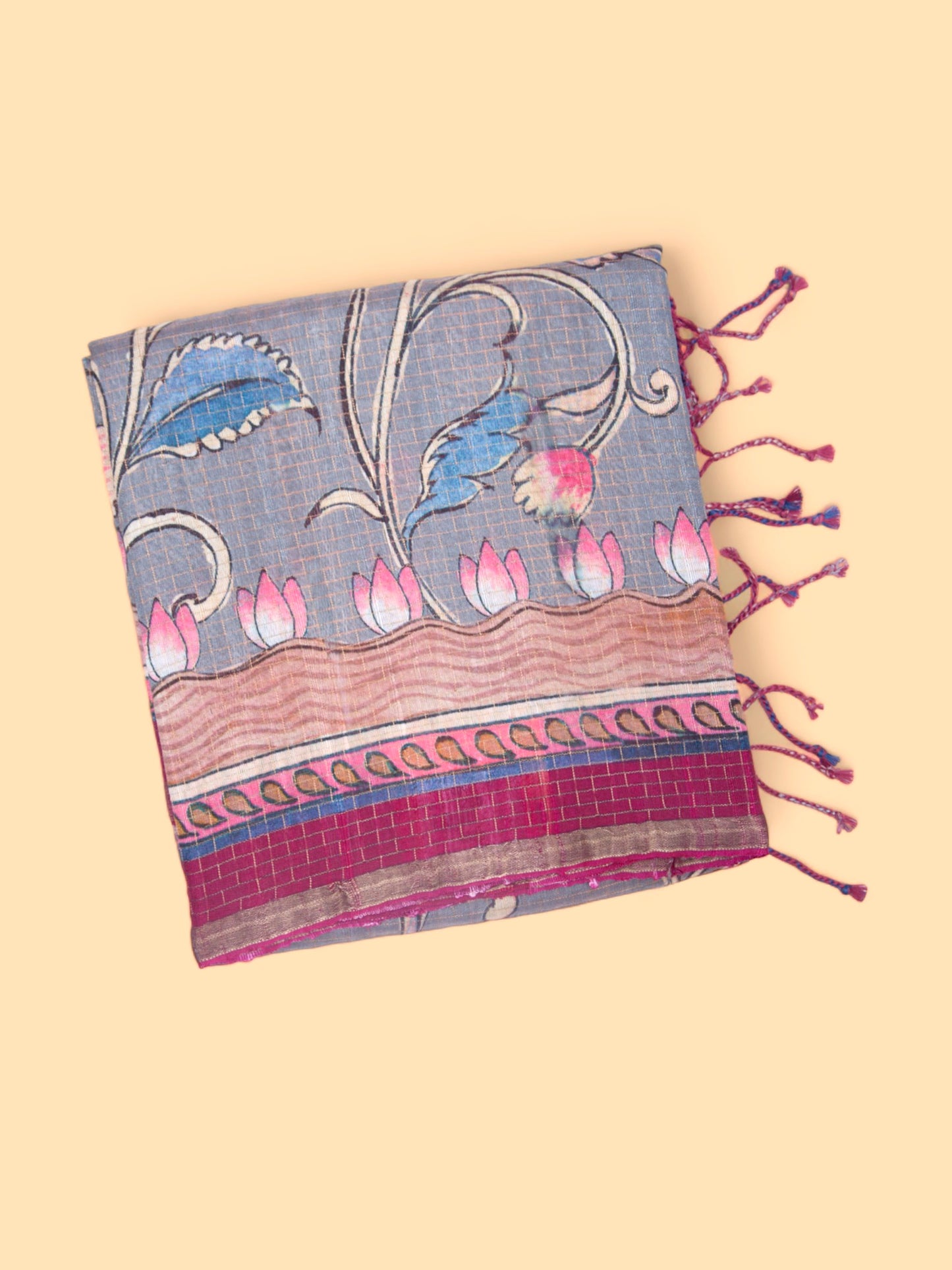 Tussar Floral Printed Grey Saree