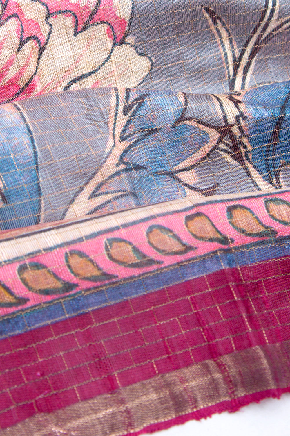 Tussar Floral Printed Grey Saree