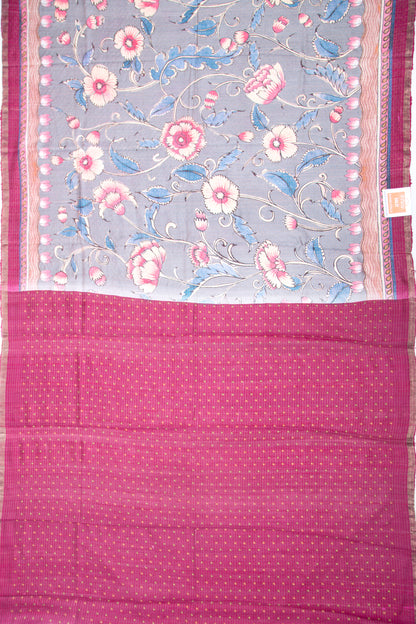 Tussar Floral Printed Grey Saree