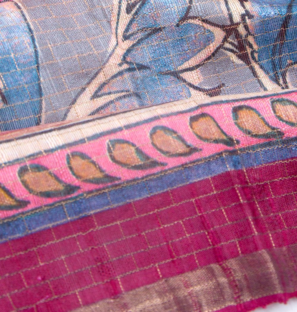 Tussar Floral Printed Grey Saree