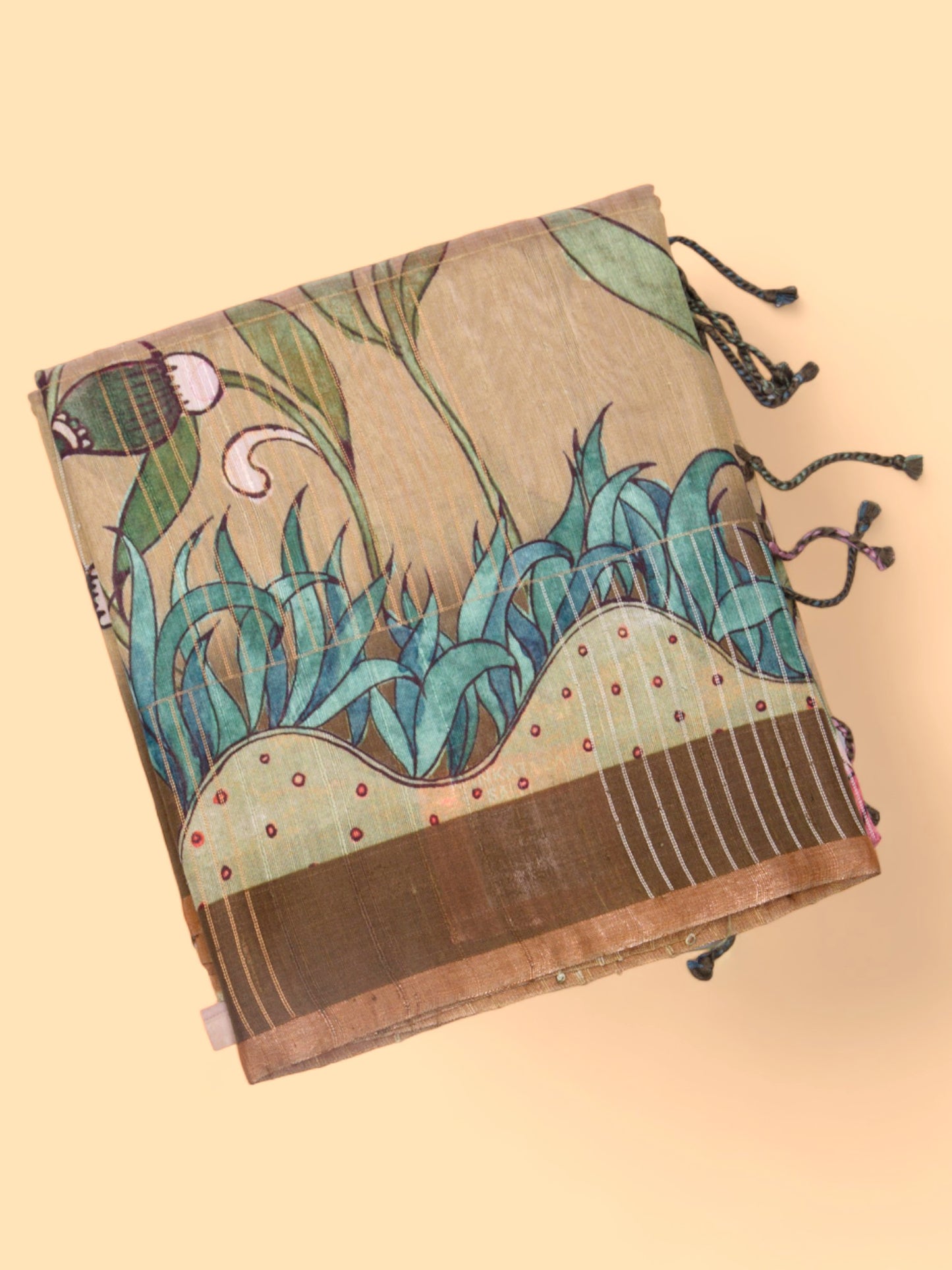 Tussar Floral Printed Beige Saree