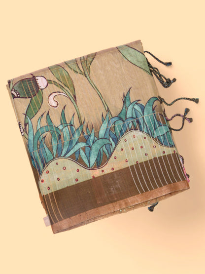 Tussar Floral Printed Beige Saree