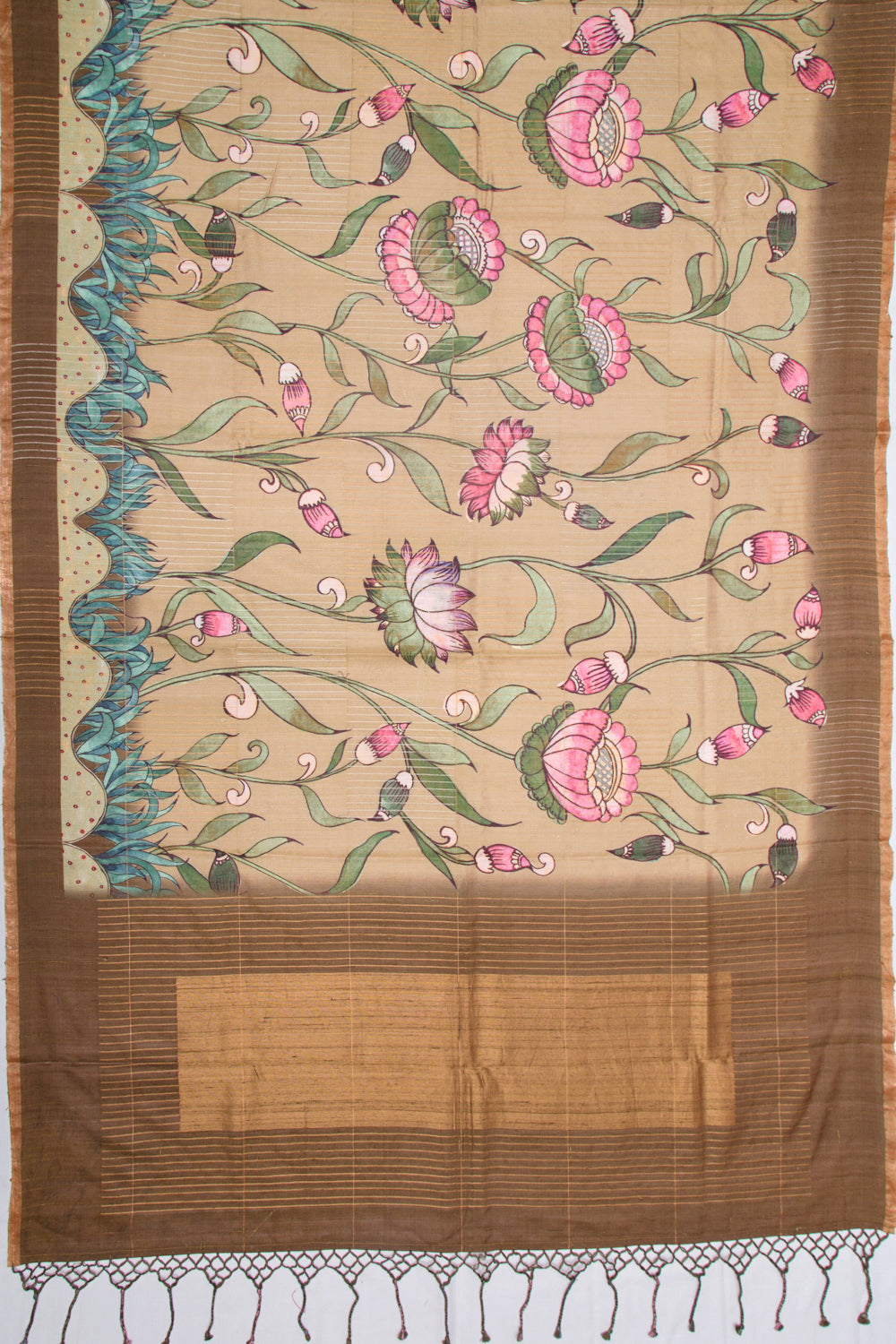 Tussar Floral Printed Beige Saree