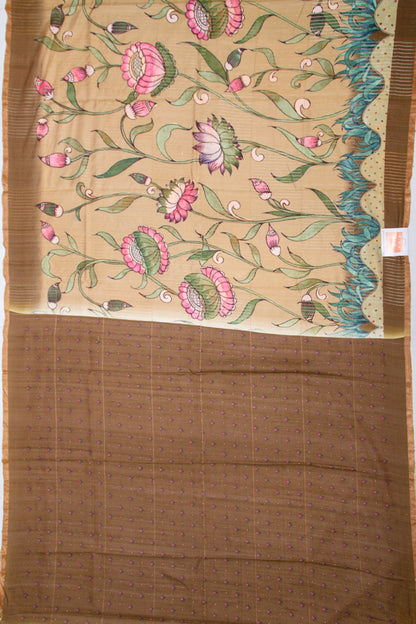 Tussar Floral Printed Beige Saree