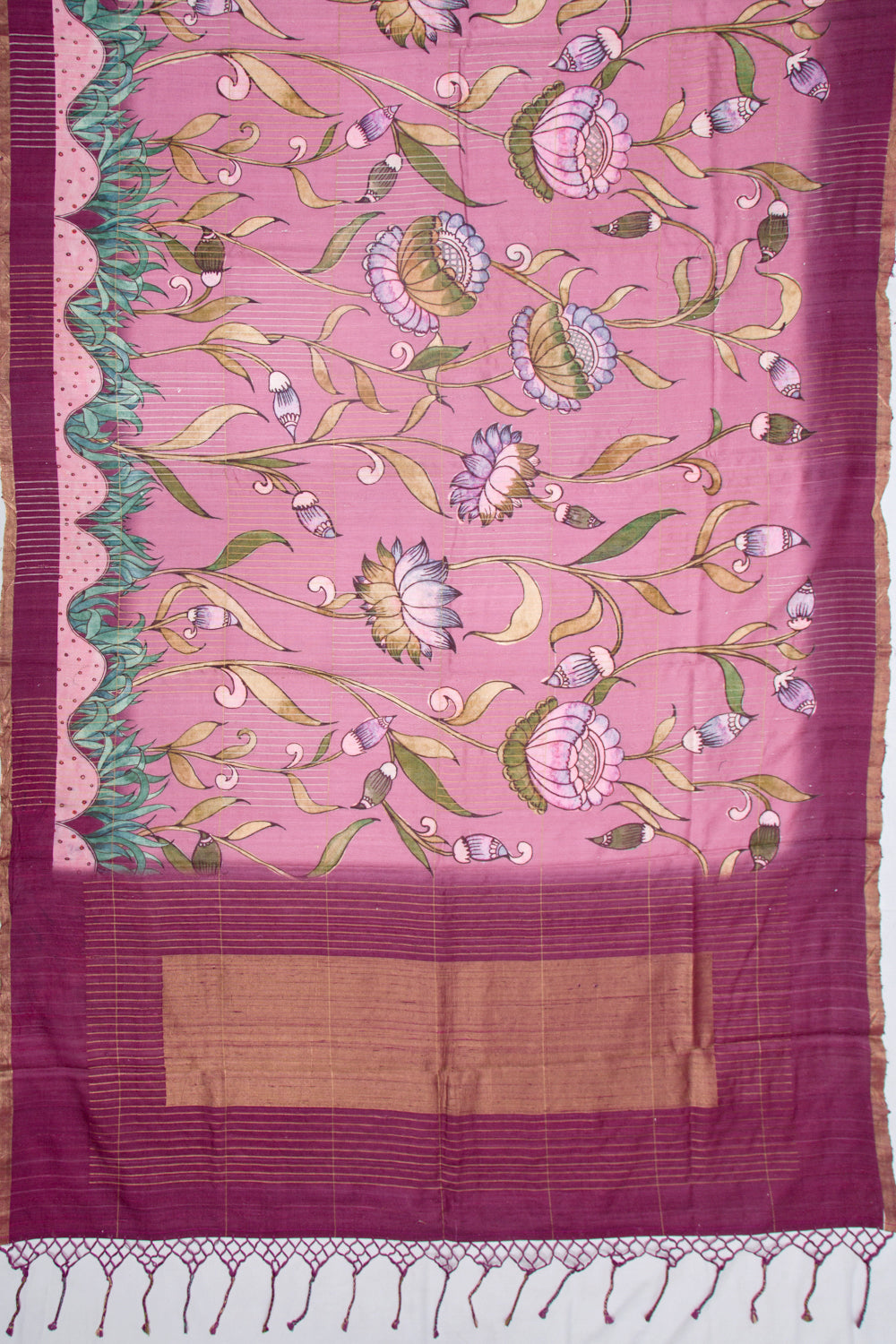 Tussar Floral Printed Pink Saree